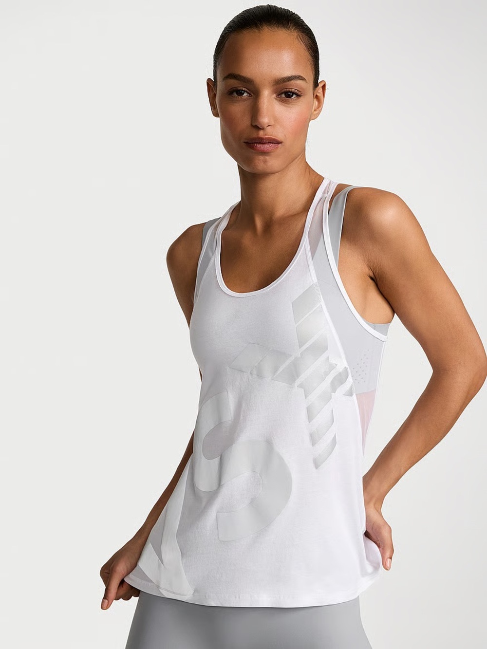 NEW White VSX Cotton Jersey Graphic Performance Racerback Tank Top XL